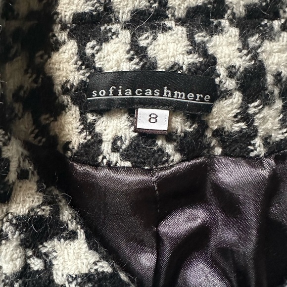 Sofia Cashmere Black and White Houndstooth Trench Coat - Picture 3 of 16